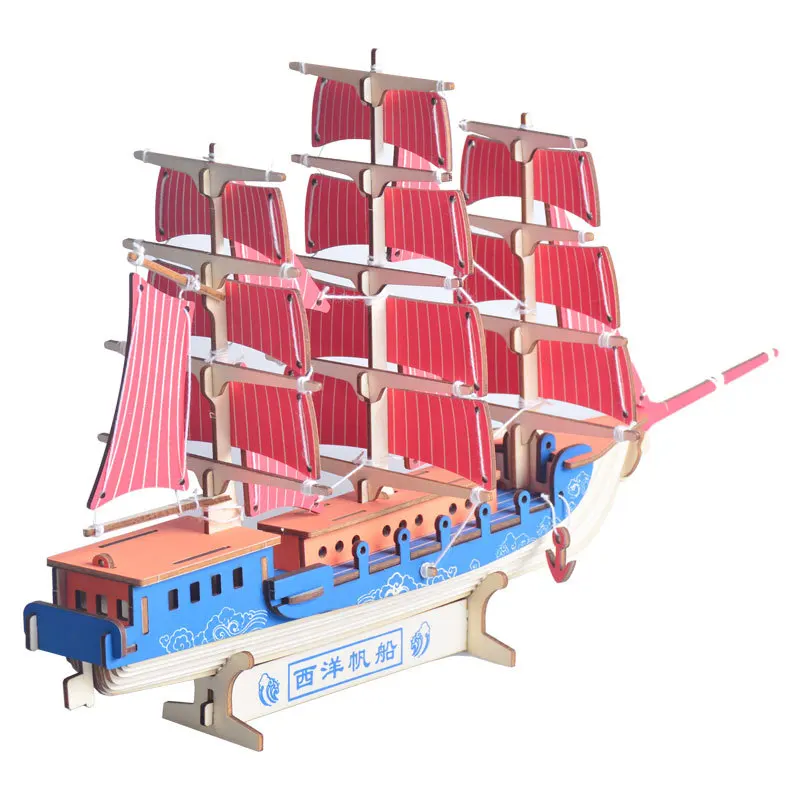 Западные Sailing Puzzle 3d diy стерео горячие деревянные пазлы головоломка имитация дерева sail модель якорь корабля лодка игрушка для детей подарок