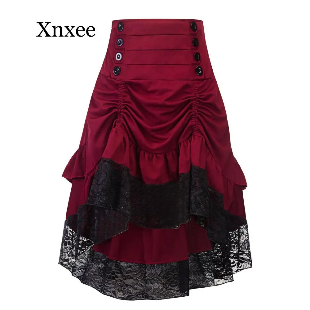 

Costumes Steampunk Gothic Skirt Lace Women Clothing High Low Ruffle Party Skirts Lolita Red Medieval Victorian Gothic Punk Skirt