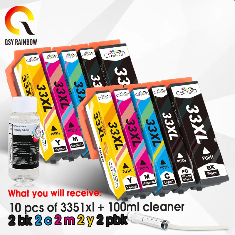 10 шт. и чистое решение cartriges 33XL 33 XL T3351 T3361 T3362 T3363 t3371 совместимый с принтером Epson Model