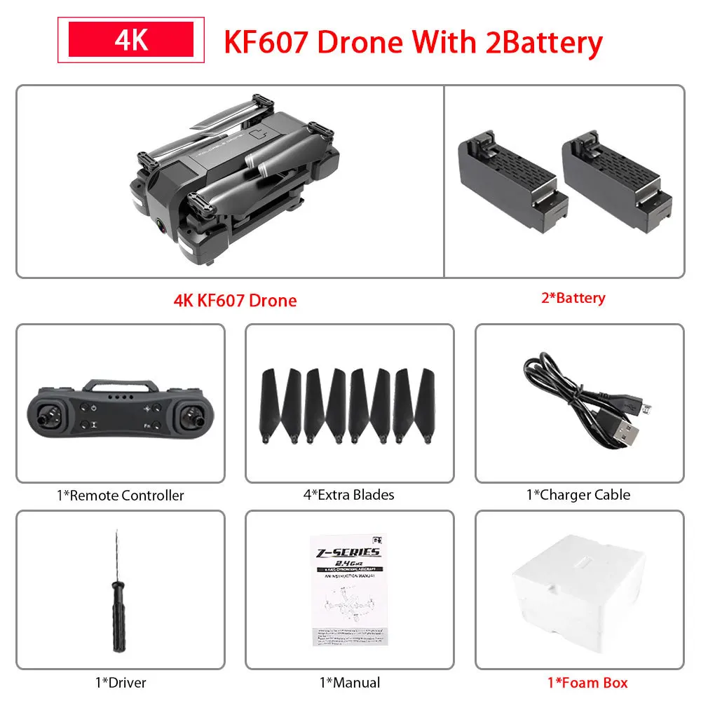 KF607 WI-FI FPV RC складной Дрон широкоугольная HD 1080P 4K Камера «Безголовый» режим оптического потока давление, высота над уровнем моря удерживают Квадрокоптер - Цвет: 4K 2B Foam Box