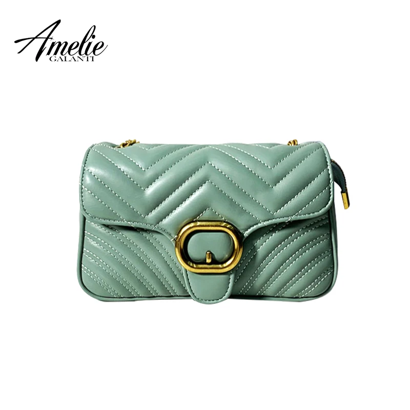 AMEELIE GALANTI сумки через плечо для женщин новая простая сумка-портфель тренд Мода леди плечевой мешок небольшой аромат - Цвет: Зеленый