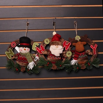 

Christmas Garland Rattan Xmas Wreath Christmas Santa Claus Snowman Elk Hanging Decoration Christmas Window Decoration
