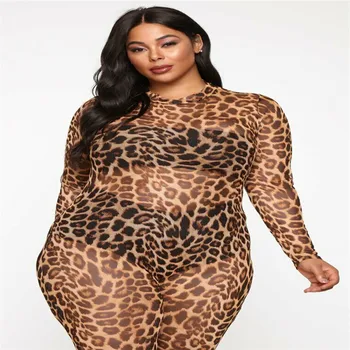 

US Women Ladies Mesh Leopard Sheer Transparent Clubwear Long Sleeve One-Piece Overalls Bodycon Party Jumpsuit Trousers