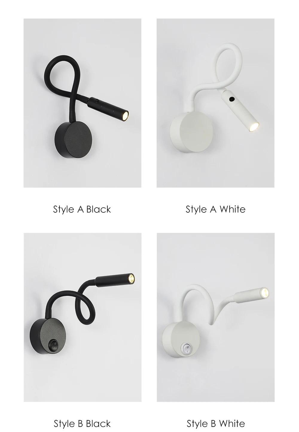 Modern Minimalist Bedside Reading Lamp LED Flexible Wall Night Sconces for Bedroom Study Hose Mounted Switch Rotatable Lighting