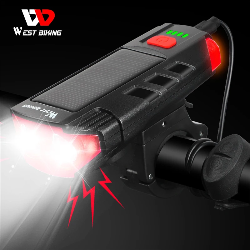 WEST BIKING 2000mAh Солнечное Мощность велосипедный светильник USB Перезаряжаемые