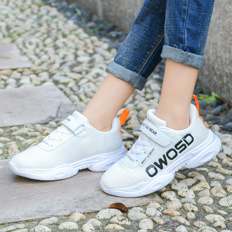 Autumn Children Boy Girl Net Cloth Sneakers Casual Solid Color Letter Pattern Breathable Light Wear-resistant Non-slip Sneakers