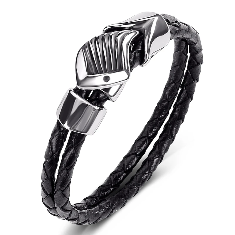 Black Double Layer Leather Men Bracelets Dropshipping Angel Wings Punk Charm Wristband Jewelry Wholesale P512 | Украшения и
