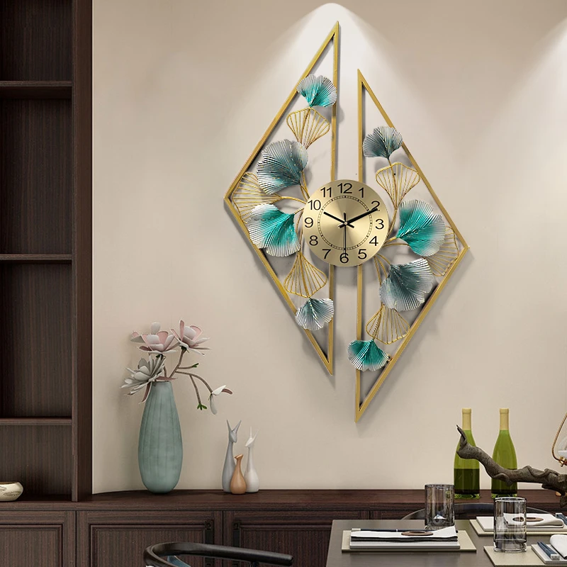 Ginkgo Leaf Wrought Iron Wall Clocks Murals Home Livingroom Mute Clock Hanging Crafts Sticker Decoration | Дом и сад