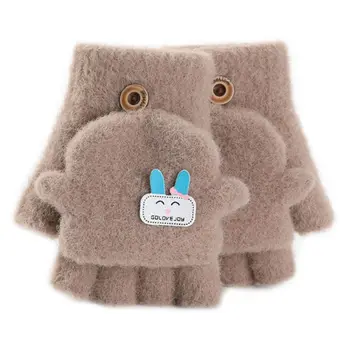 

Toddler Kids Winter Plush Knit Cartoon Rabbit Applique Convertible Flip Gloves