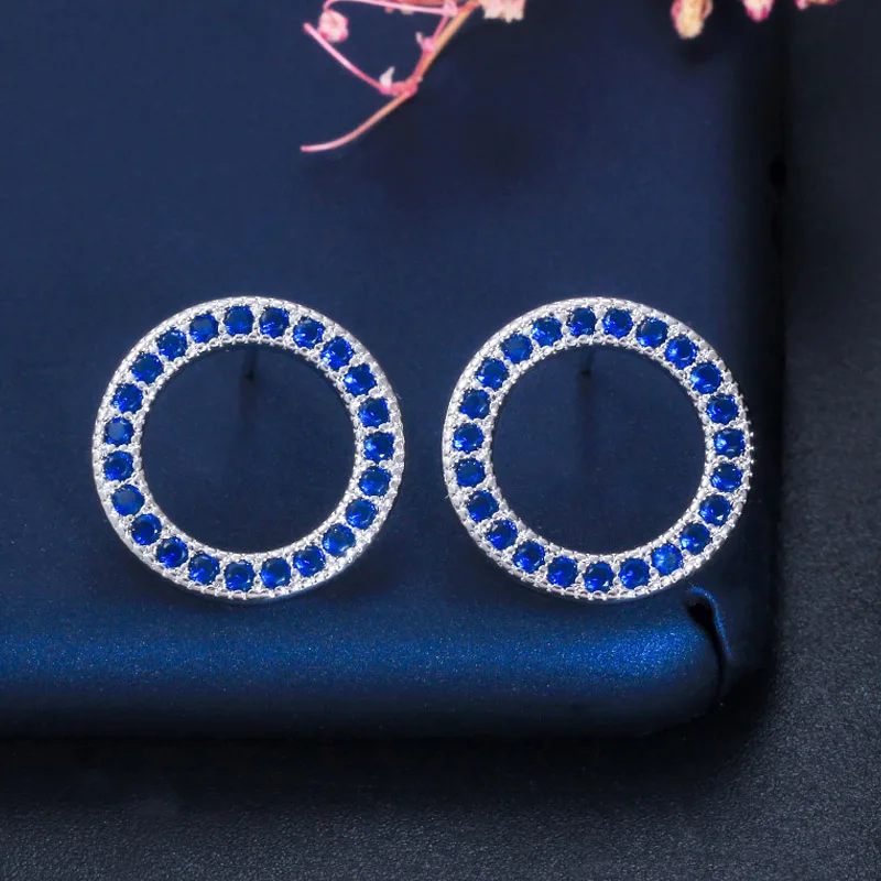 BeaQueen корейский 925 стерлингового серебра Pin Micro Pave темно-синий кубический цирконий выемчатый кулон с подвеской шпилька женские украшения, серьги E309