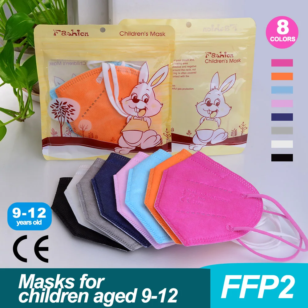 Mascarilla kn95 reutilizable para niños, máscara lavable ce, fpp2, kn95, 10-100 Uds., 9 colores