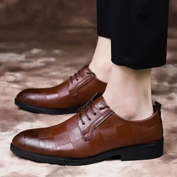 

Men Leather Dress Shoes High Quality Italian Design Black wedding party Hand-polished Pointed Toe pu leather Shoes big size 48