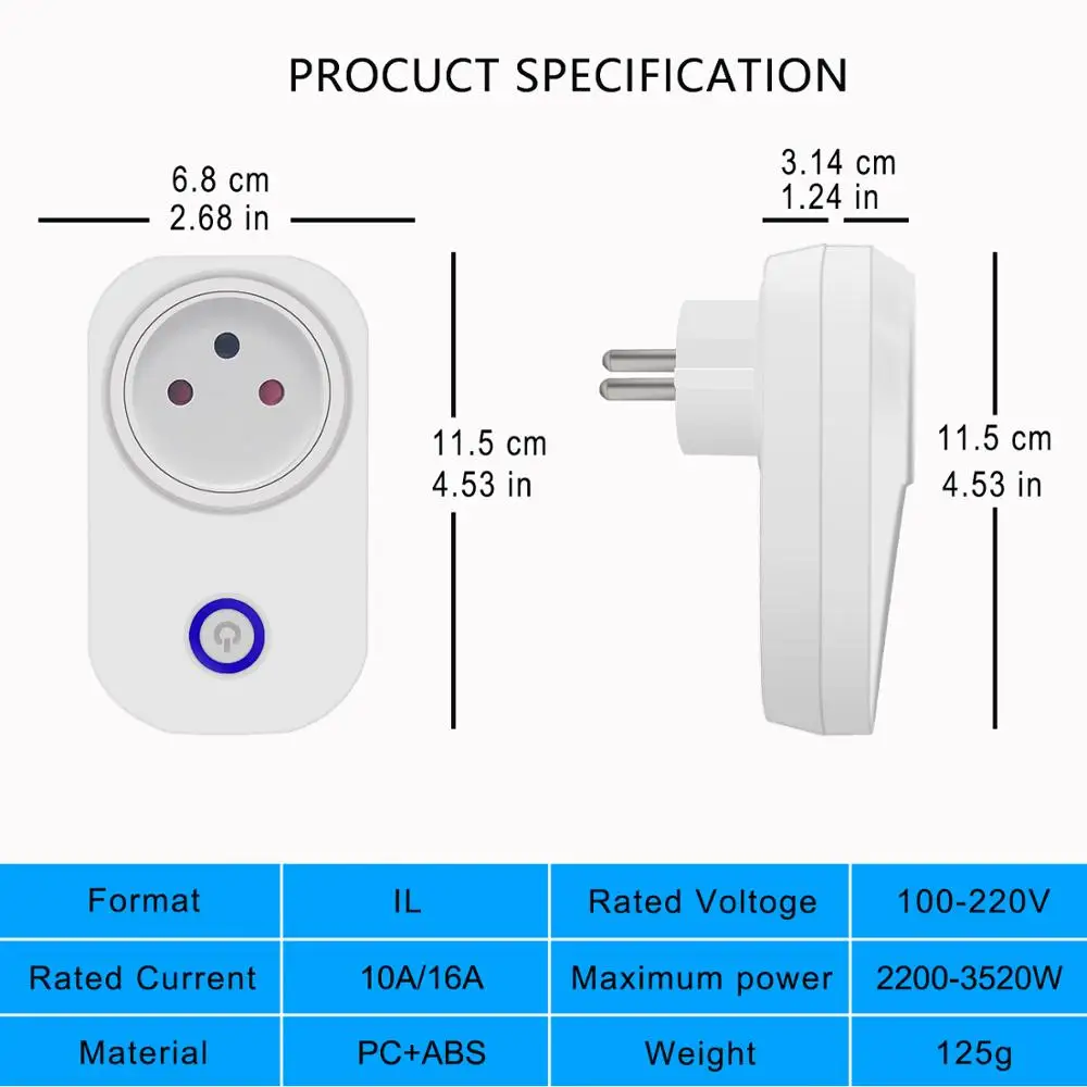 Tuya Smart Wifi Israel 10A/16A розетка монитор питания приложение/голос/синхронизация беспроводной пульт дистанционного управления работает с Alexa Google Home