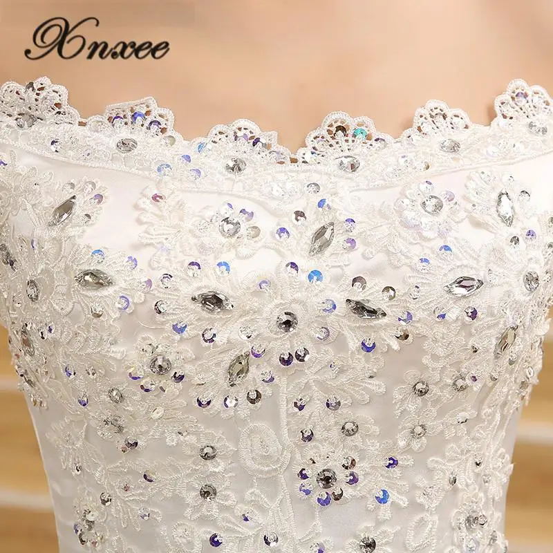 Vestido De Novia Новое Белое Кружевное платье принцессы с бисером и кристаллами с вырезом лодочкой Королевское Платье с шлейфом размера плюс Xnxee