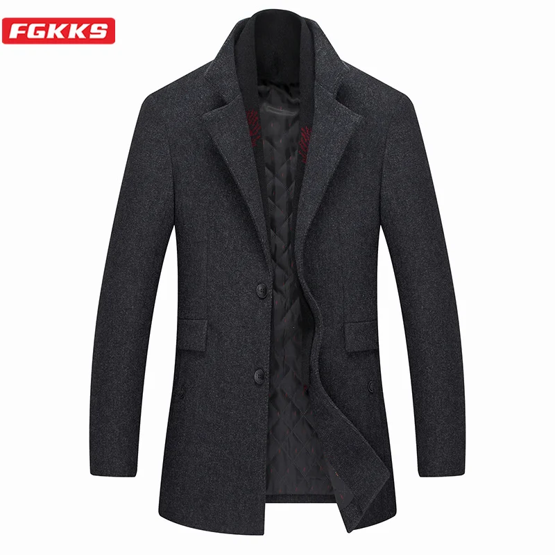 FGKKS Brand Men Wool Blends Coat Autumn New High Quality Men's Casual Coats Male Thick Warm Wool Coats (Removable scarf FGKKS Brand Men Wool Blends Coat Autumn New High Quality Men's Casual Coats Male Thick Warm Wool Coats (Removable scarf