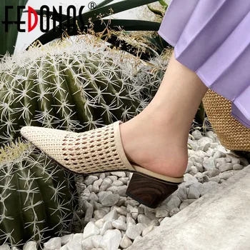 

FEDONAS Vintage Pointed Teo Women Mules 2020 Classic Women Shoes For Summer New Arrival High Heels Sandals Basic Shoe Woman