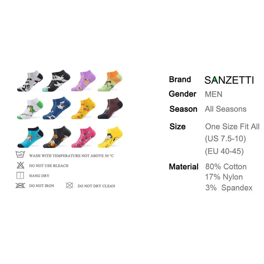 SANZETTI/12 пар/партия, женские носки, повседневные носки из чесаного хлопка, короткие носки в стиле хип-хоп Harajuku, носки-лодочки