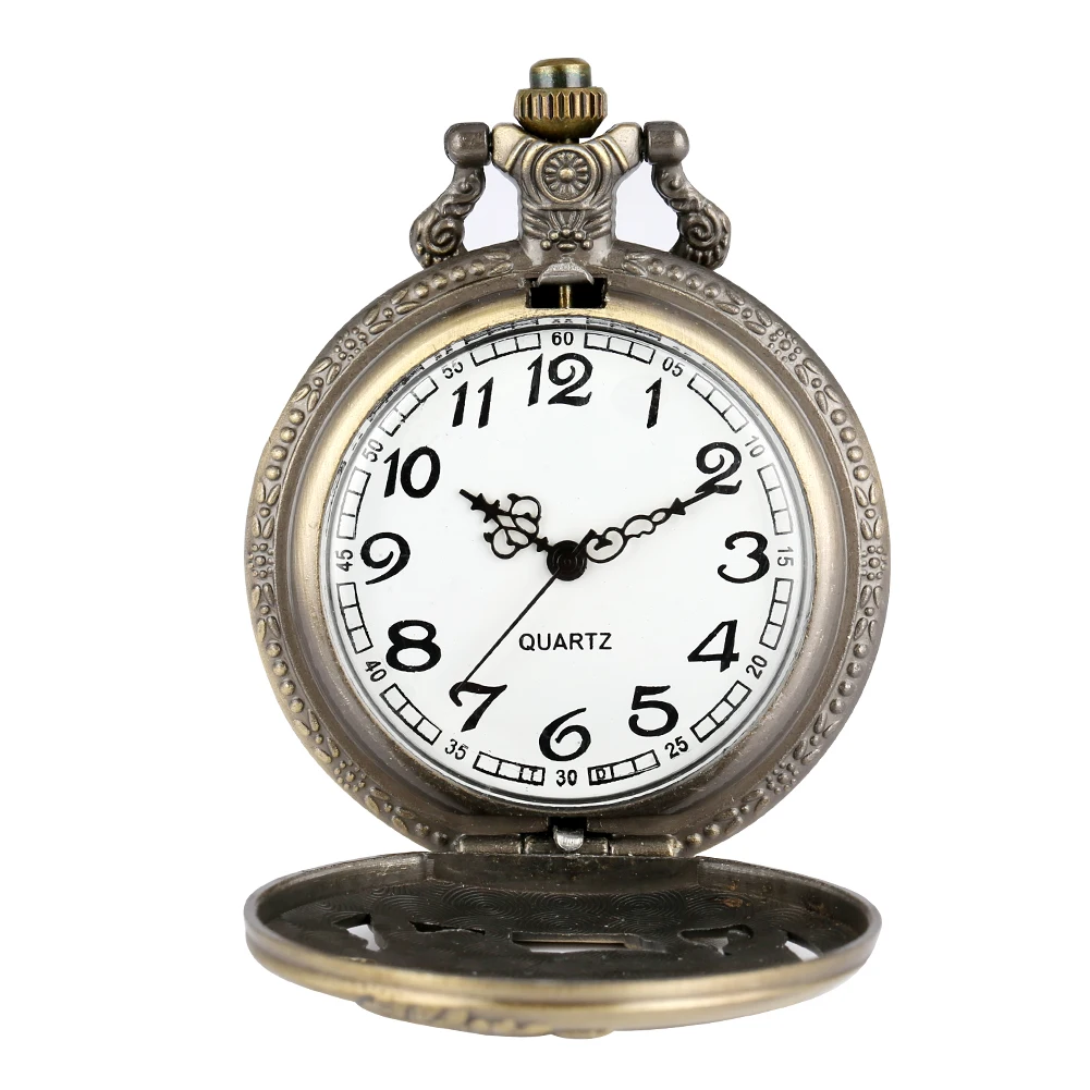 Bronze Chinese Zodiac Cow Quartz Pocket Watch Half Hunter Old Fashioned Necklace Fob Chain Antique Collection Clock Unisex