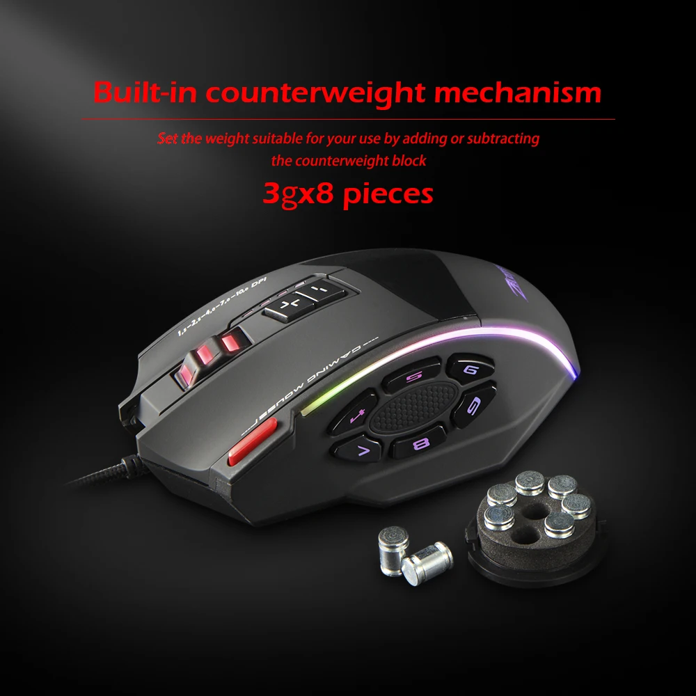 ZELOTES C-13 Wired USB 10000 DPI Optical Gaming Mouse 13 Programmable Buttons Computer Game Mice 5 Adjustable DPI LED Lights