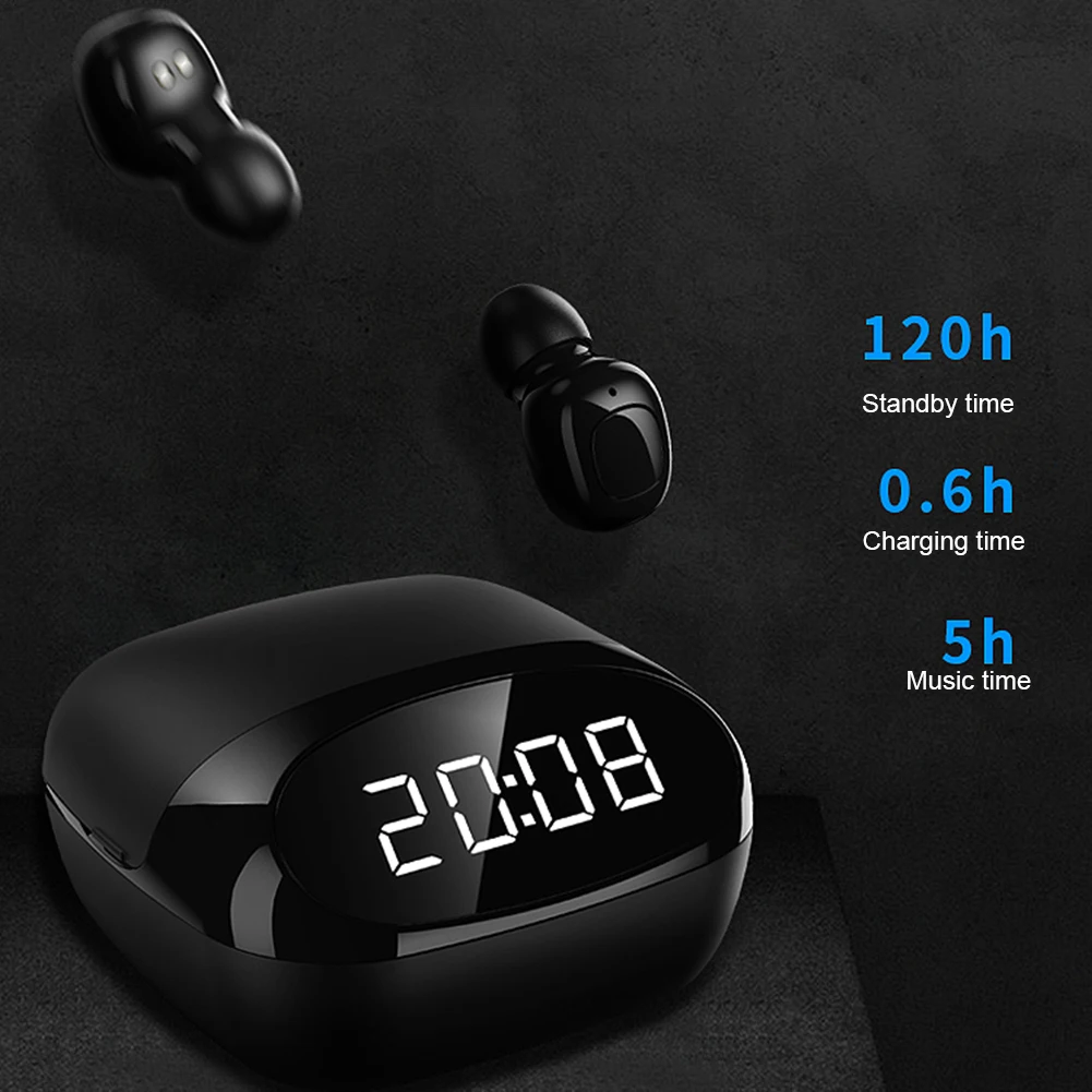 Wireless Earphones Headset LED Clock Display Waterproof HIFI Stereo Sounds Auto Pairing Sports Earphones Bluetooth Headphones