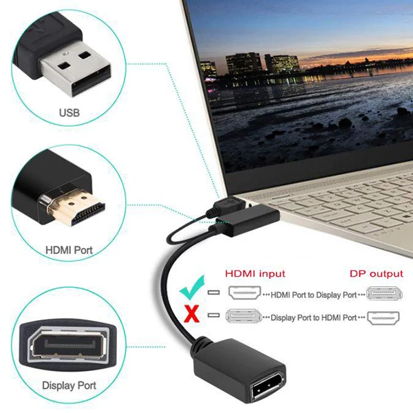 Активный HDMI к DisplayPort конвертер с USB питания 4K DisplayPort Монитор ТВ DisplayPort Женский адаптер 15 см кабель с USB2.0