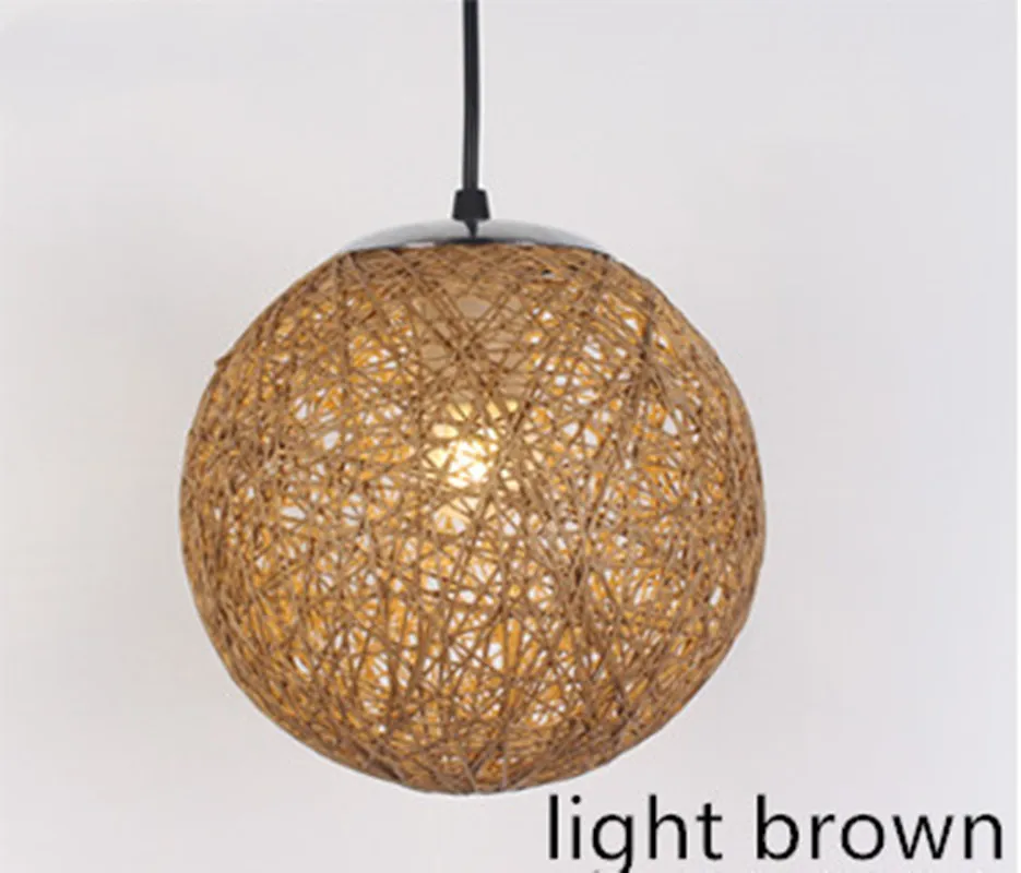 light brown Винтажный Плетеный подвесной светильник с лампочкой, столовая, гостиная, промышленный Лофт, скандинавский классический мяч для помещений, подвесной светильник E27 - Цвет корпуса: light brown