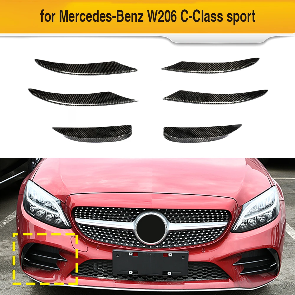 Автомобильный передний бампер вентиляционное отверстие плавники для Mercedes-Benz C Class W206 C200 C300 углеродное волокно глянцевый черный Карбон передний разделитель
