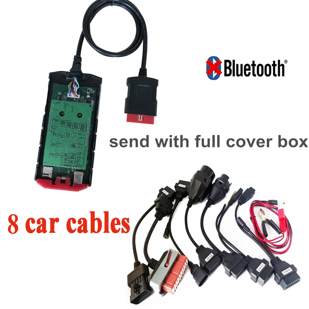 V9.0 and car cable Новая плата v9.0 для delphis vd ds150e cdp с bluetooth. R0/. R3 OBD2 сканер инструмент vd tcs cdp+ полный 8 автомобильных/грузовых кабелей - Цвет: V9.0 and car cable