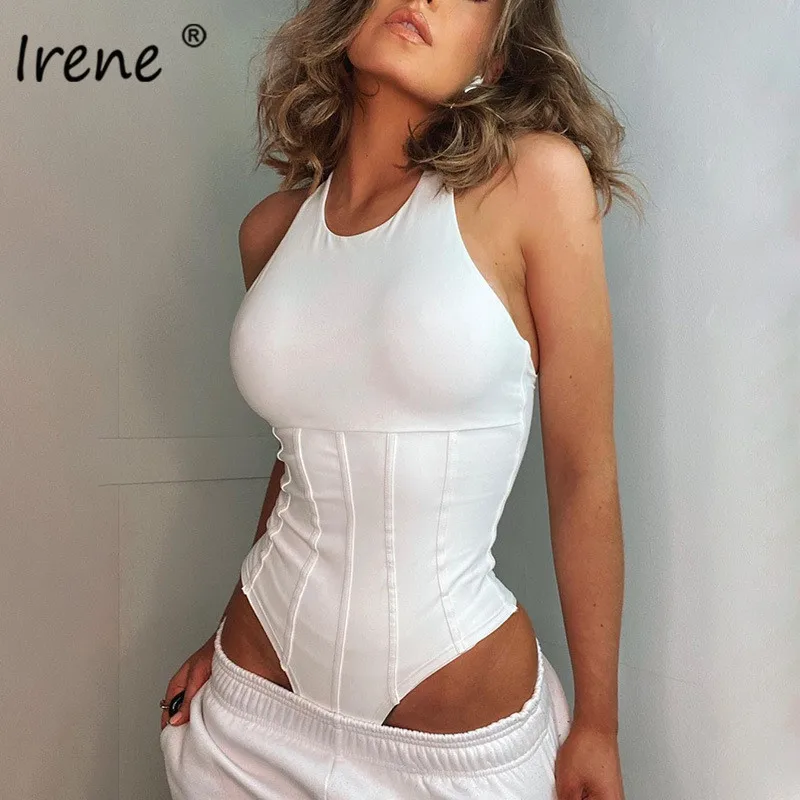 Body blanco con cuello redondo para mujer, Sexy, sin hombros, corsé sin espalda, Tops Bodys, mono monos para mujer 2021