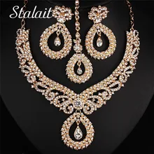 3 шт винтажный Свадебный Цветочный узор форма капли воды Стразы ожерелье серьги аксессуары для волос Серебряная пружинная цепь ювелирные изделия