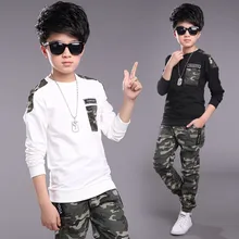 Детская одежда осенне-зимняя одежда для маленьких мальчиков топы с длинными рукавами и круглым вырезом+ камуфляжные штаны комплект одежды из 2 предметов для мальчиков