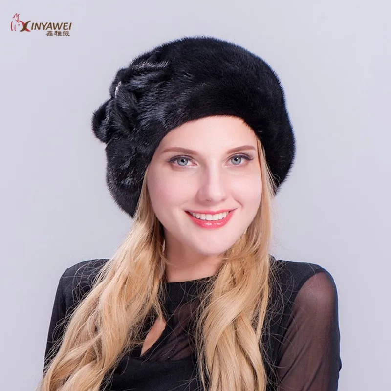 Женская вязаная шапка, женская меховая шапка, новая мода, норковый мех, берет, шапка из лисьего меха, женская зимняя шапка, лыжная шапка