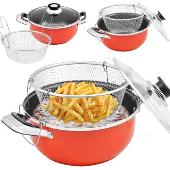 

26cm Rustless Stainless Steel Non-stick Chip Pan Household Fryer With Basket