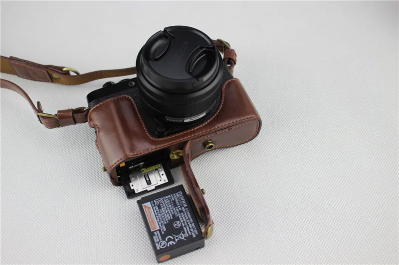 Роскошная сумка для камеры из искусственной кожи для Fujifilm Fuji XT100 XT-100 защитный чехол для корпуса с отверстием для батареи+ ремешок