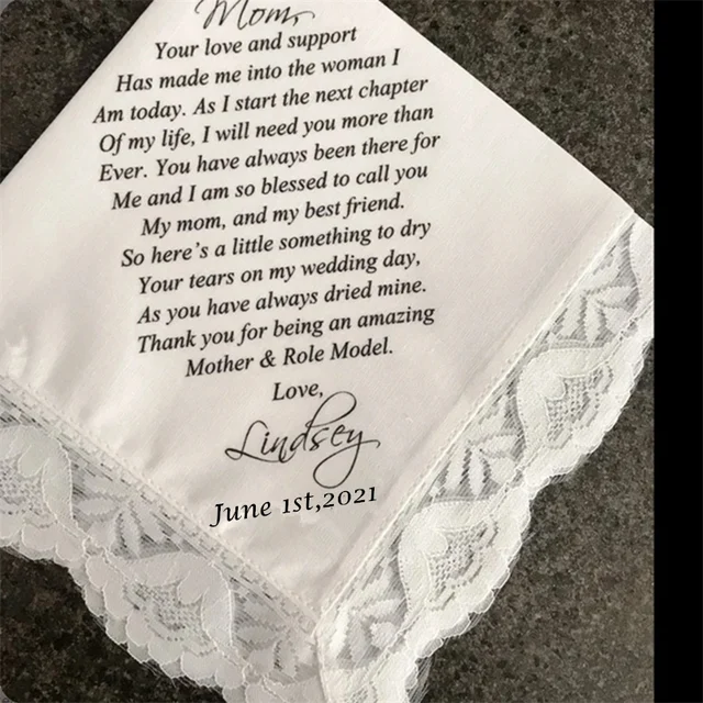 Egyéni Esküvői Hankies, Zsebkendő A Menyasszony És Vőlegény Anyjának, Másnaposság Ajándéka Kedvezmények, Nyomtatott Hankie - Image 3
