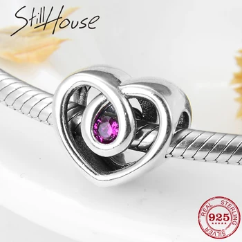 

Selling New 925 Sterling Silver heart shape pink zircon beads Fit Original European Charm Bracelet Jewelry making