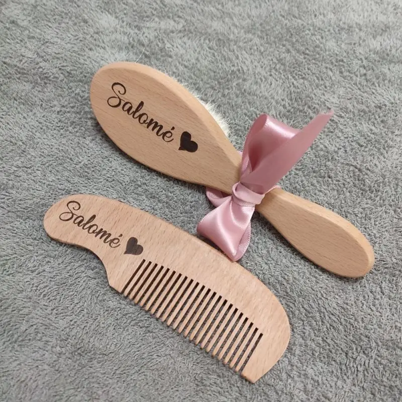 Baby Hair Brush and Comb Natural Wood Manually Polished Eco Friendly Kids Massage Brush Baby Shower Gift
