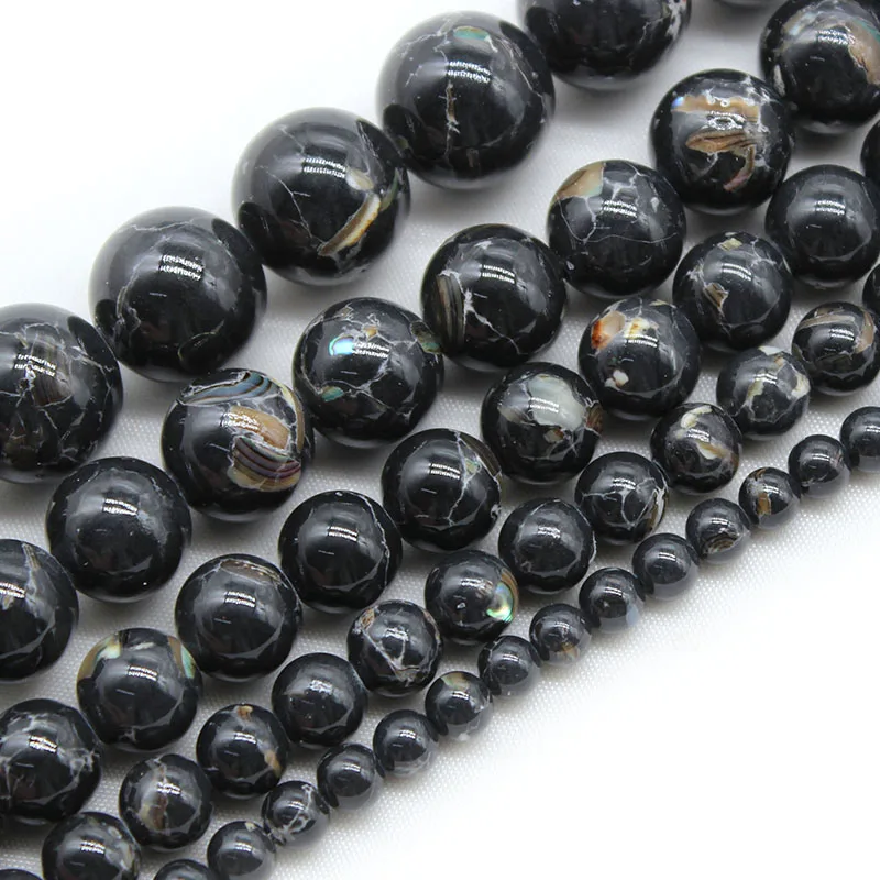 

Black Shell Turquoises Stone Round Loose Spacer Beads 4/6/8/10/12mm For Jewelry Making DIY Necklace Bracelets Charms 15''
