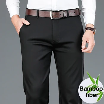 Image of 2020 Autumn New Men's Bamboo Fiber Casual Pants Classic Style Business Fashion Khaki Stretch Cotton Trousers Male Brand Clothes