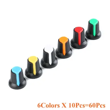 

10 pcs*6 colors WH148 Potentiometer knob Cap AG2 Plastic knob for Diameter 6mm Plum Handle Yellow Orange Blue White Red Green