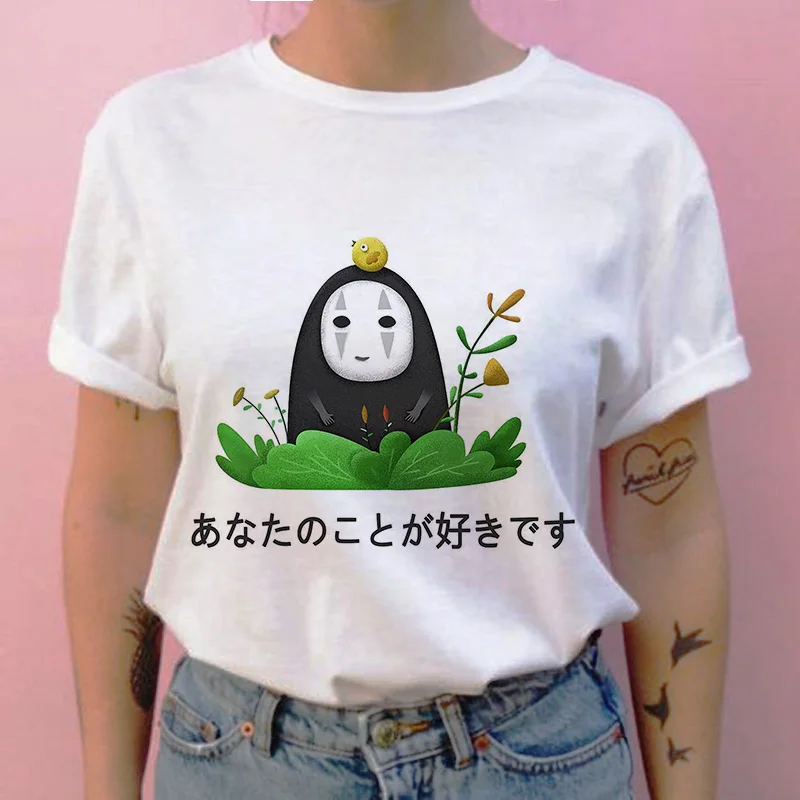 Новинка, Kawaii, унесенная призраками, безликая футболка, модная, Harajuku, короткий рукав, WhiteTops, женская одежда, винтажная, Camiseta Mujer