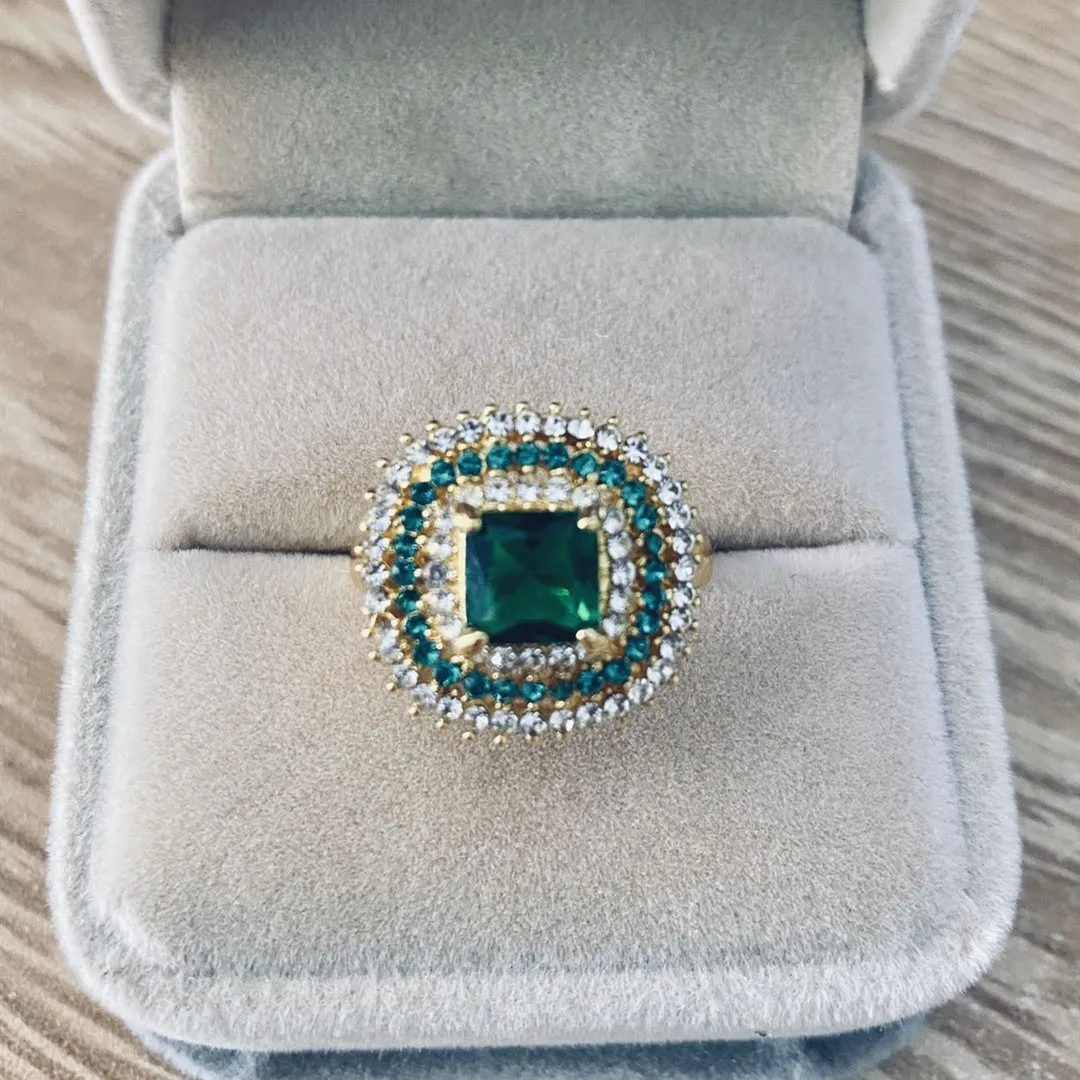 Finger Ring Milangirl Luxury Inlaid Pave Green Zircon Large Square Stone Crystal Engagement Valentines For Women