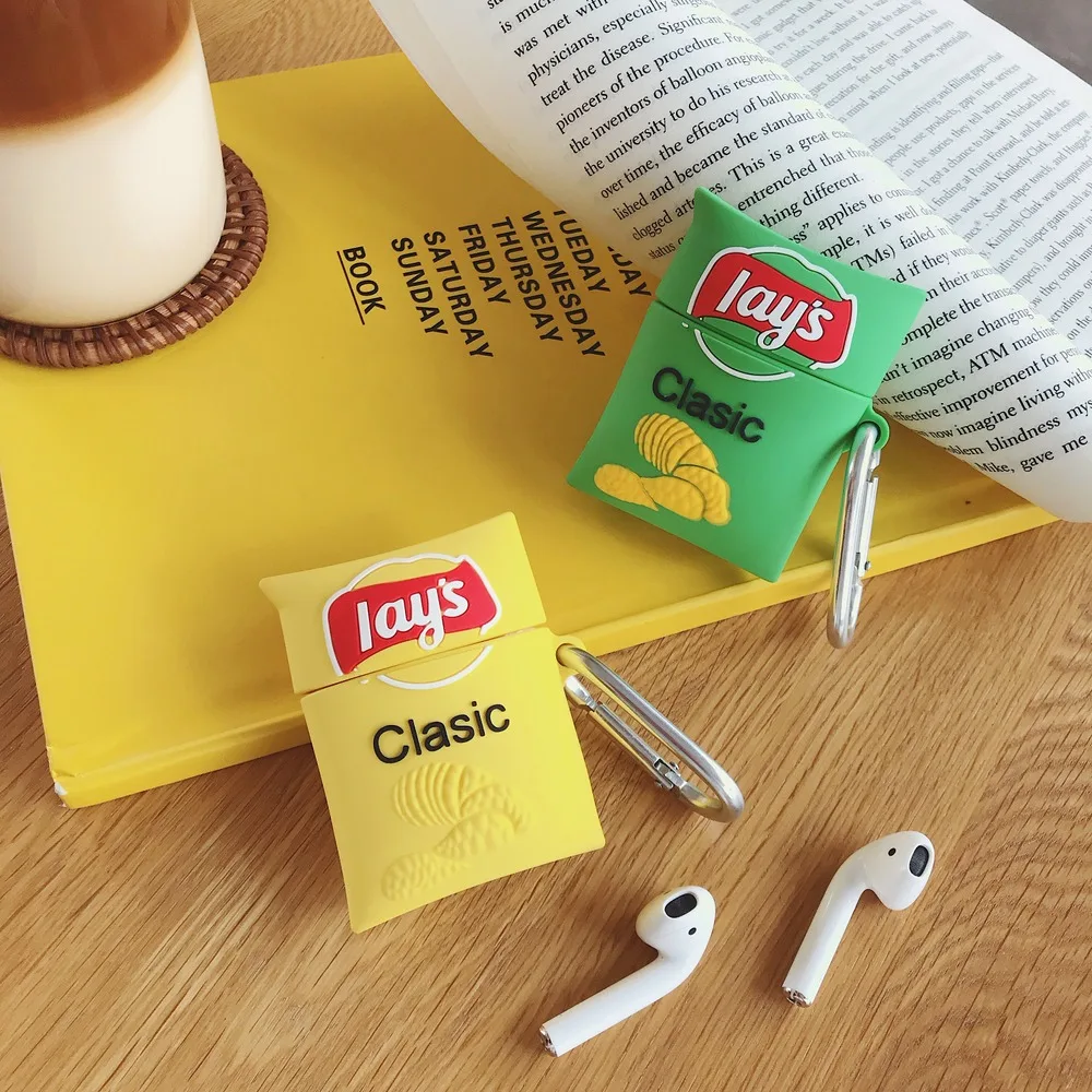 Clasic чехол для наушников с картофельными чипсами 3D Мягкий силиконовый AirPods 1 2 Bluetooth