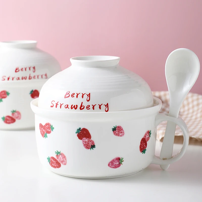 Милая керамическая миска для супа в виде клубники лапши с крышкой изоляционная