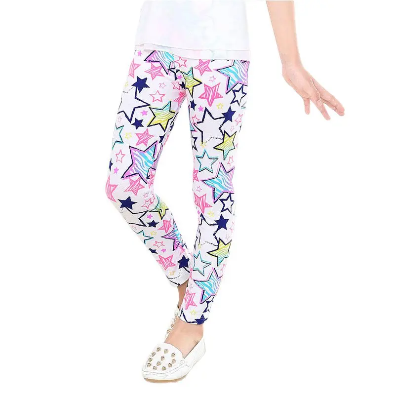 Детские штаны-легинсы для девочки эластичные длинные брюки с цветочным принтом 2-14 лет Детские леггинсы для девочек - Цвет: F