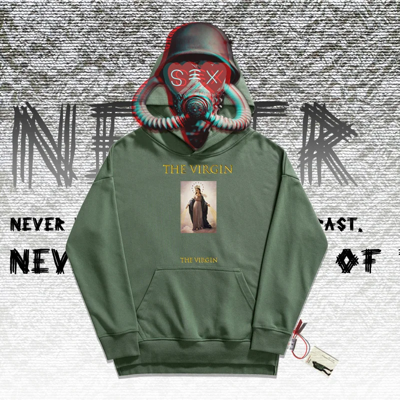 Худи голубого цвета с принтом «virgen Amano Hiroshi» - Цвет: Army green