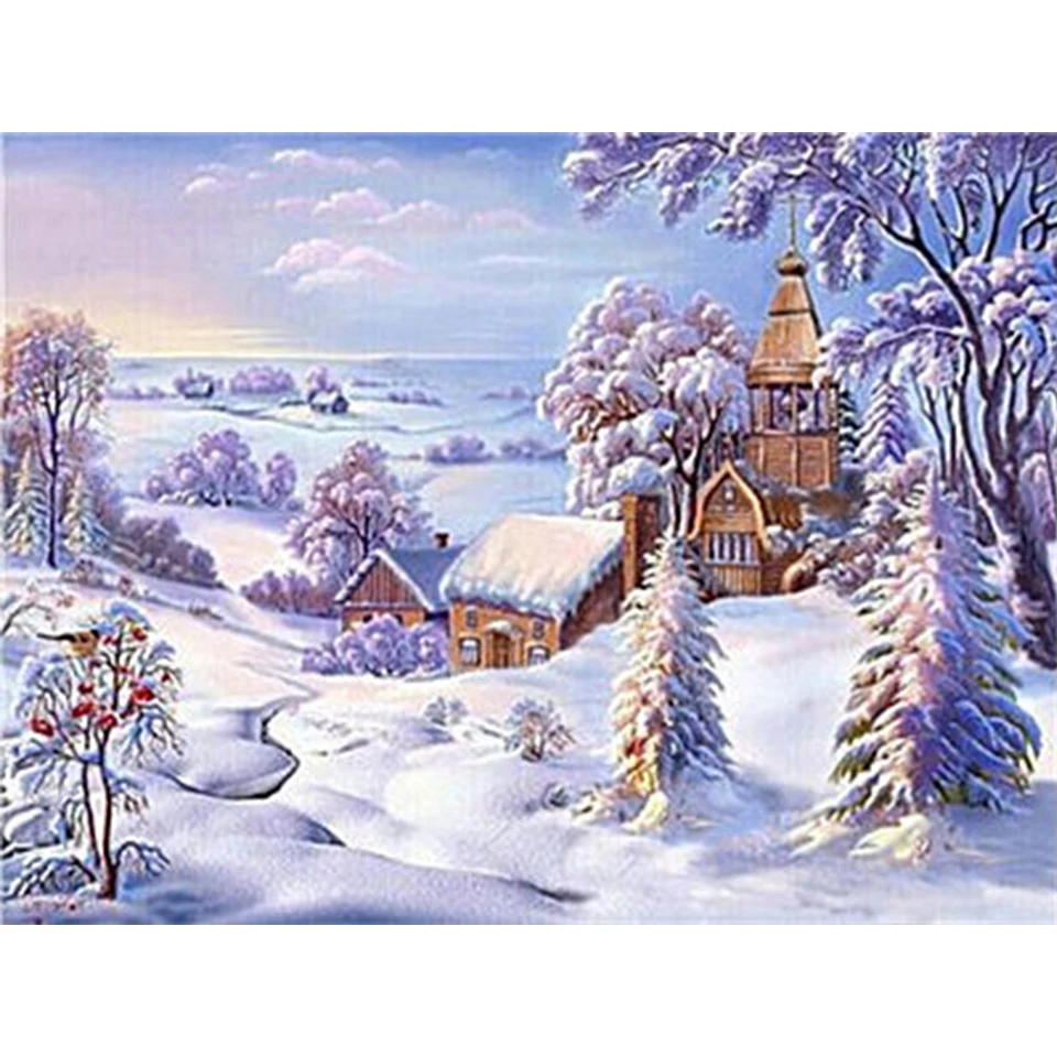 5D DIY Diamond Painting Winter Snow Scenery Rhinestone Picture Square Landscape Diamond Embroidery Mosaic Home Decoration Gifts 