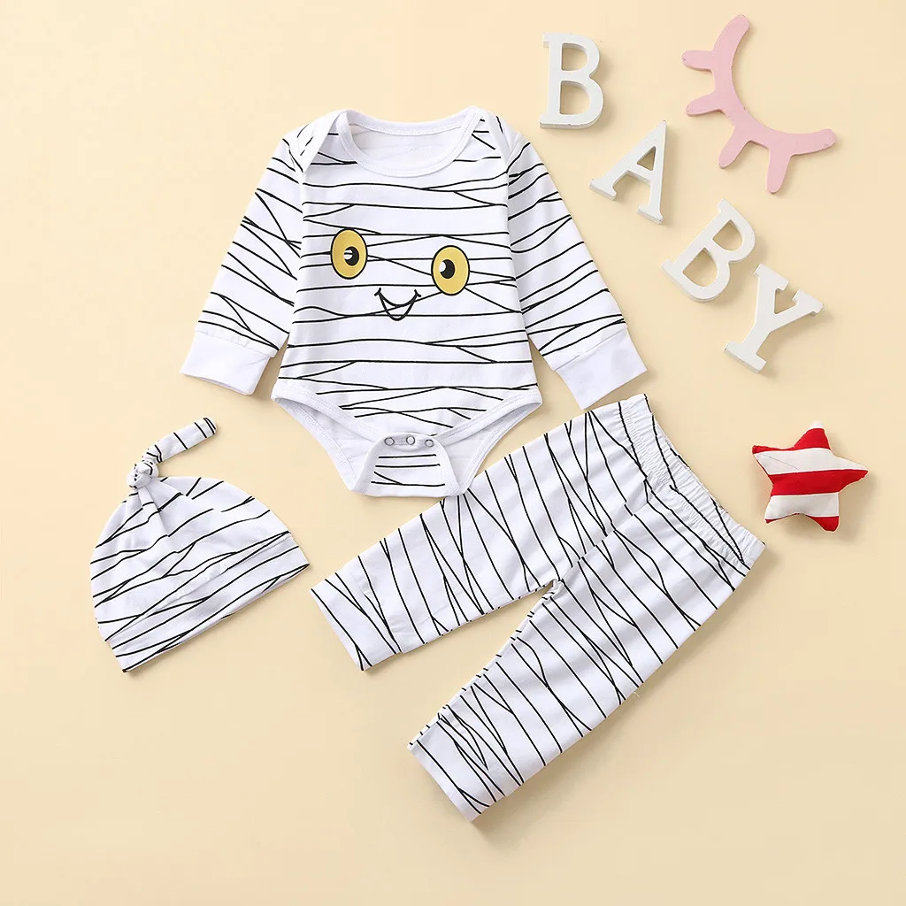 New Halloween Clothes Newborn Infant Clothing set Baby Boys Costume Cartoon Mummy Romper Pants Hat Halloween Outfits Set