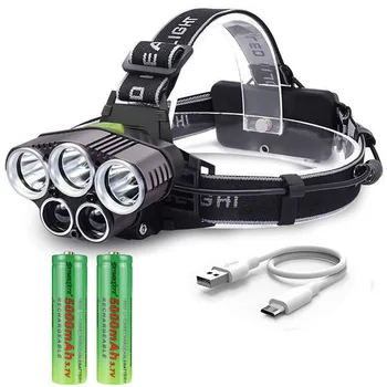 

USB Rechargeable LED Headlamp 5 White Light or 3 White + 2 Bule Light Waterproof Led Headlight Fishing Lamp Use 18650 Battery