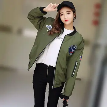 

Women Embroidered Long Sleeved Clothing Patch Classic Biker Bomber Female Jacket Autumn Zipper Cardigan Baseball Woman Uniform